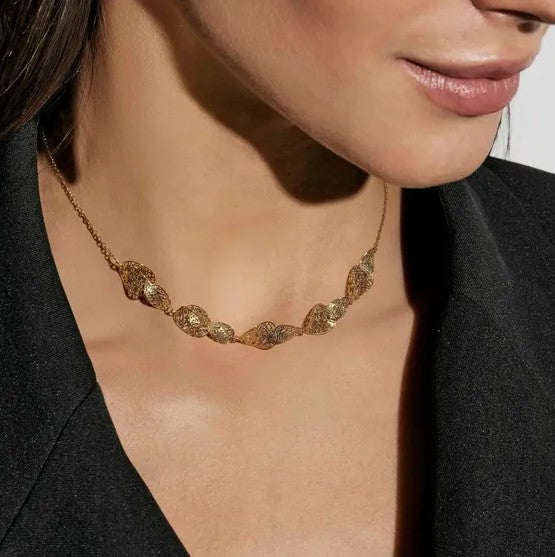 Leaf of Light Gold Plated Filigree Oval Link Necklace