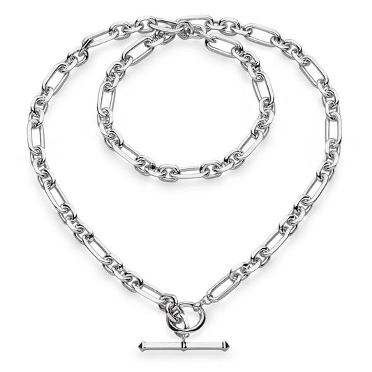 Kit Heath Sterling Silver Revival Figaro Chain Link T-bar Necklace - necklace silver links, wearing bracelet.