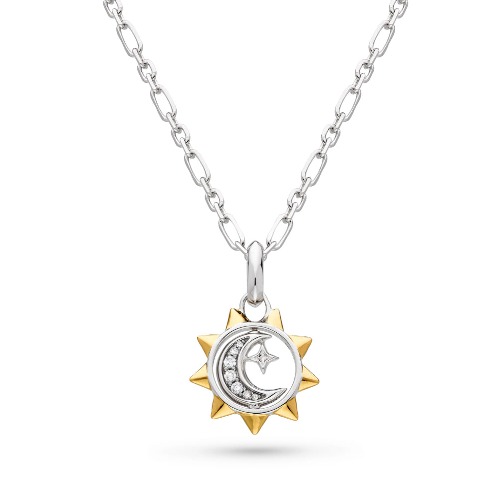 Céleste Sun, Moon & Star Spinner Necklace - silver necklace Bringing gold plated searing silver glimmering