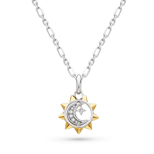 Céleste Sun, Moon & Star Spinner Necklace - silver necklace Bringing gold plated searing silver glimmering