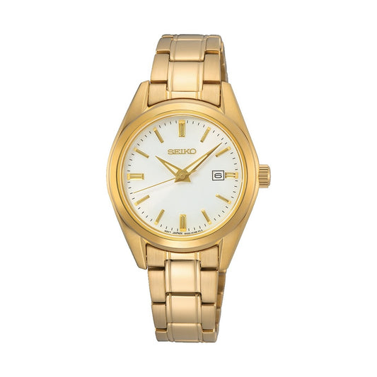 Seiko SUR632P1 Gold Plated White Dial Bracelet Watch
