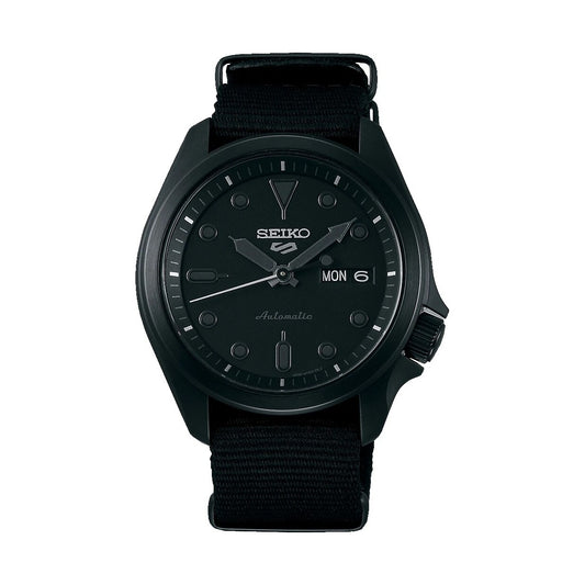 Seiko 5 Sports Automatic Black Dial Black Strap Day Date Watch SRPE69K1