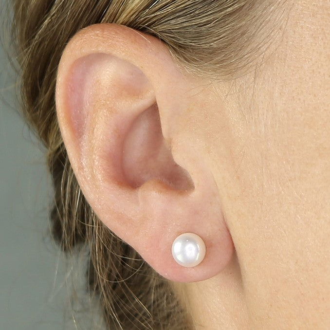 Sterling Silver Freshwater Pearl Bouton Stud Earrings