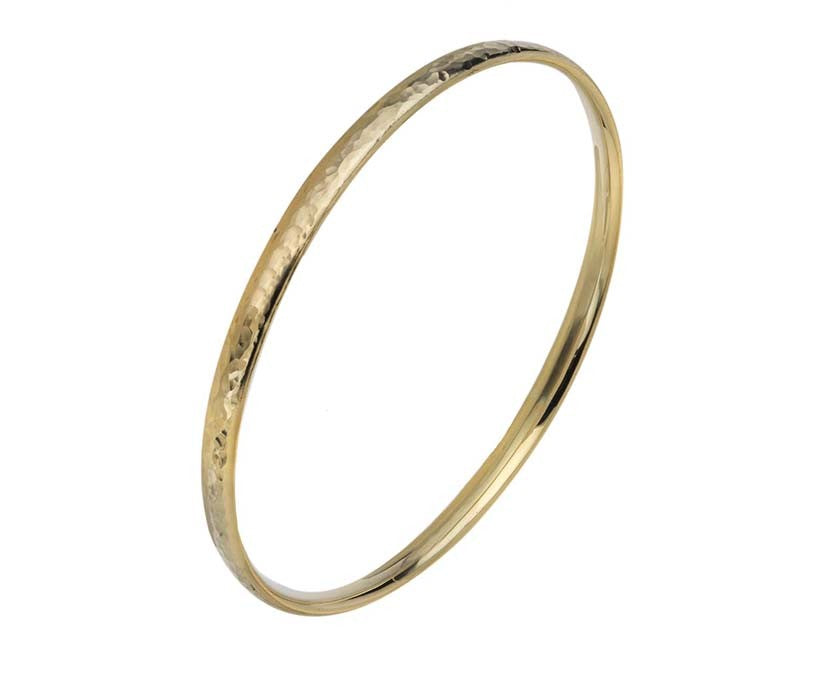 9ct Yellow Court Shaped Bangle 2 Hammered