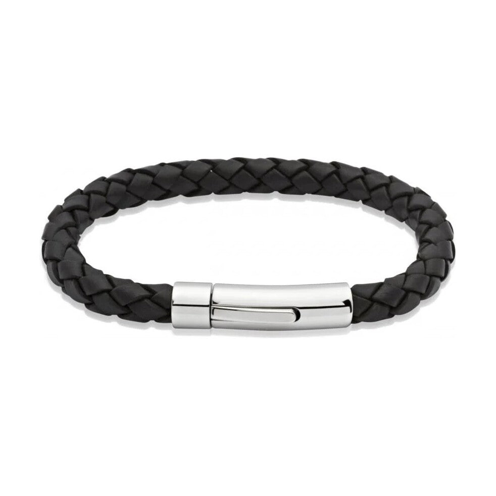 Unique & Co Stainless Steel Black Leather Bracelet