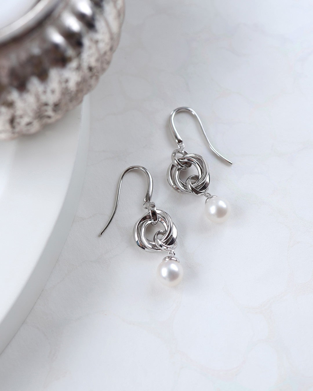 Bevel Trilogy Pearl Drop Earrings