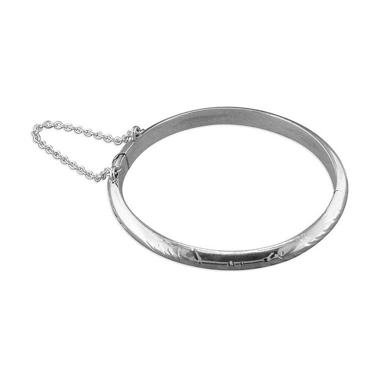 Sterling Silver Bangle, Babies hinged engraved hollow clip
