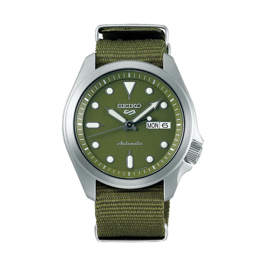 Seiko 5 Sports Automatic Khaki Green Dial And Strap Day Date Watch