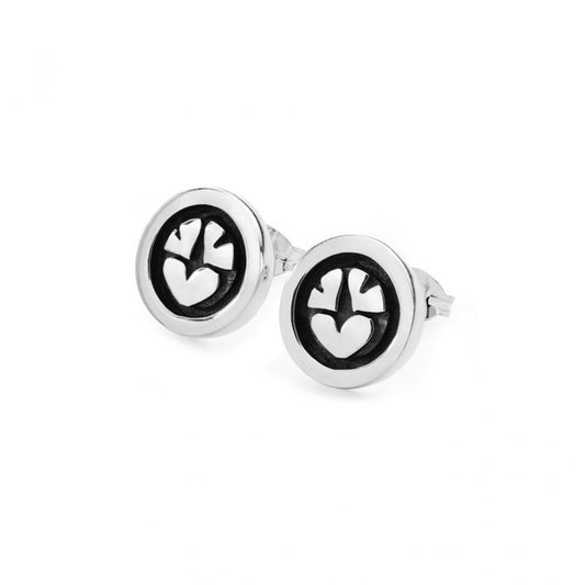 Silver stud earrings with heart detail