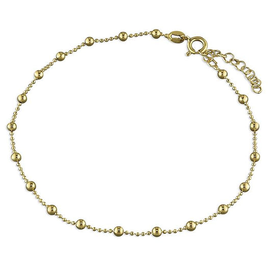 Gold plated silver beaded anklet