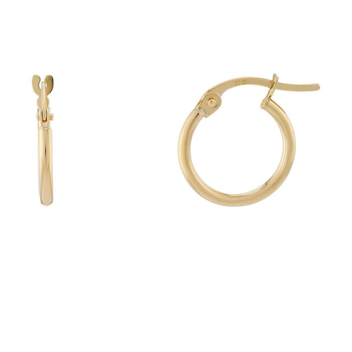 9ct gold 1.5mm x 10mm plain hoop earrings