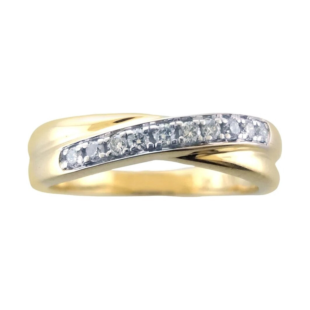 9ct gold crossover diamond half et ring 0.15ct