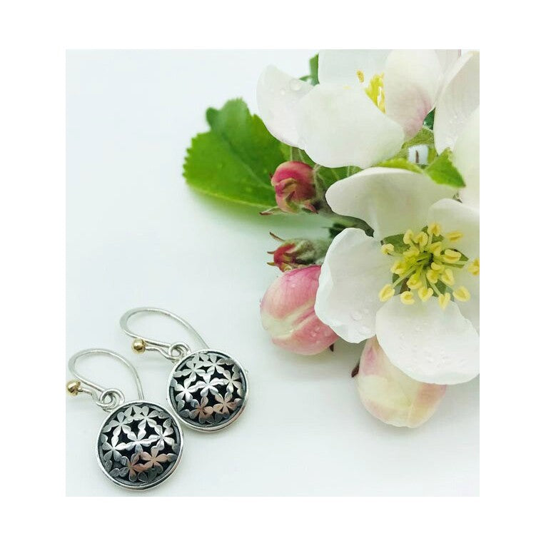Silver blossom drop earrings