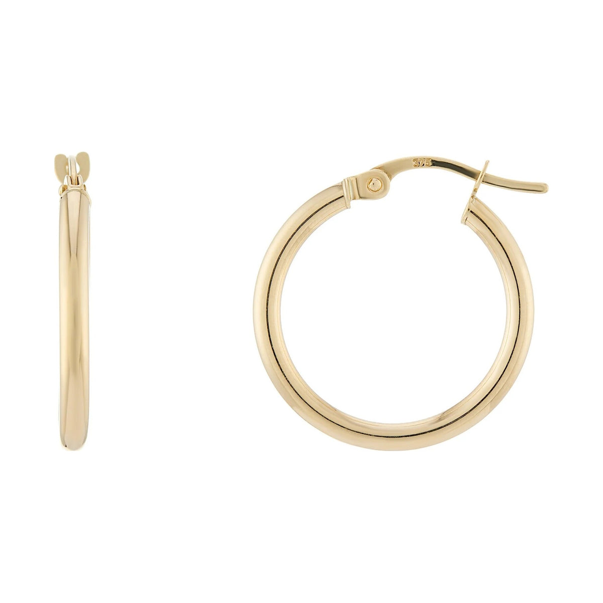 9ct gold plain 2mm x 15mm hoop earrings
