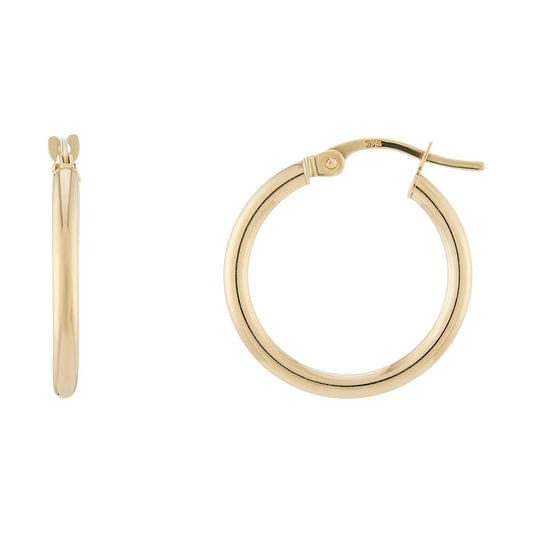 9ct gold plain 2mm x 15mm hoop earrings