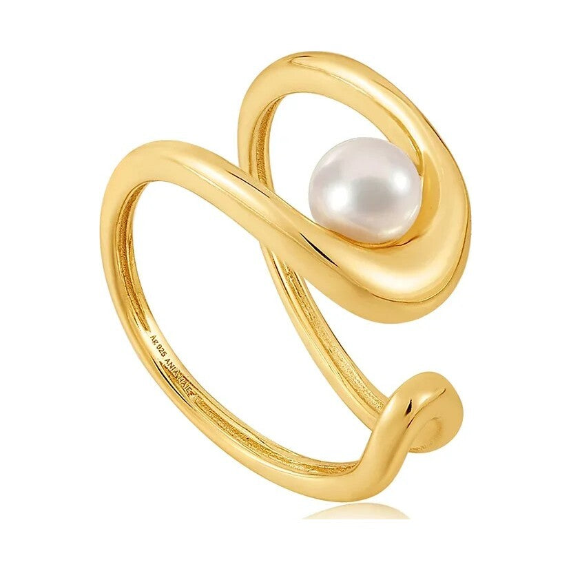 Gold Pearl Sculpted Adjustable Ring