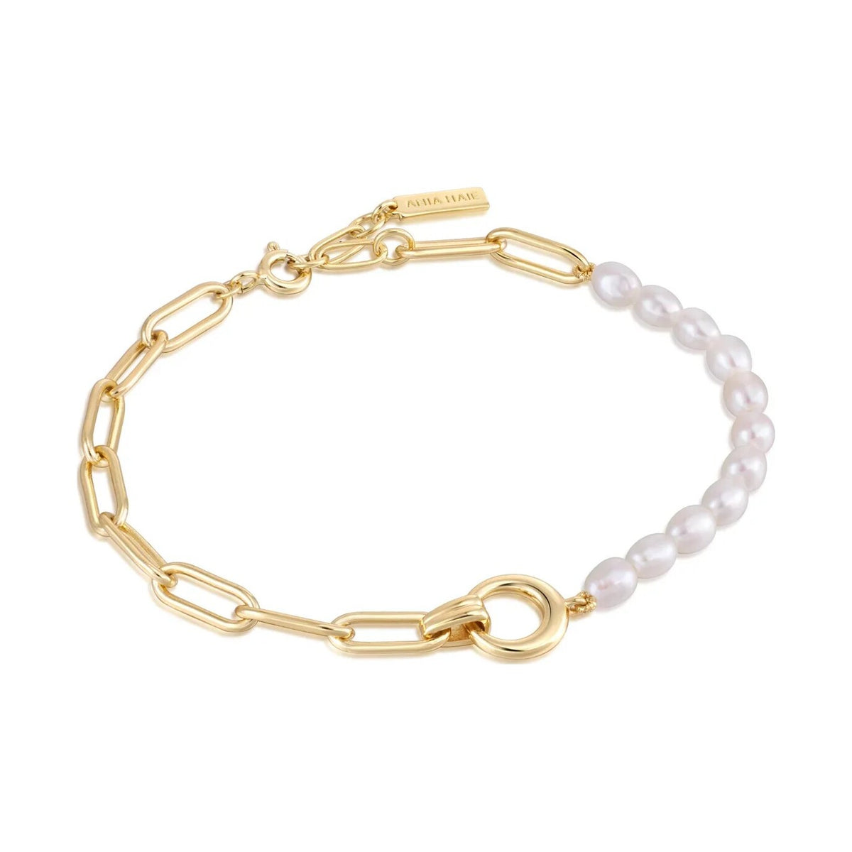 Gold Pearl Chunky Link Chain Bracelet