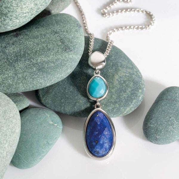 Coast Pebble Azure Gemstone Trio Droplet Necklace