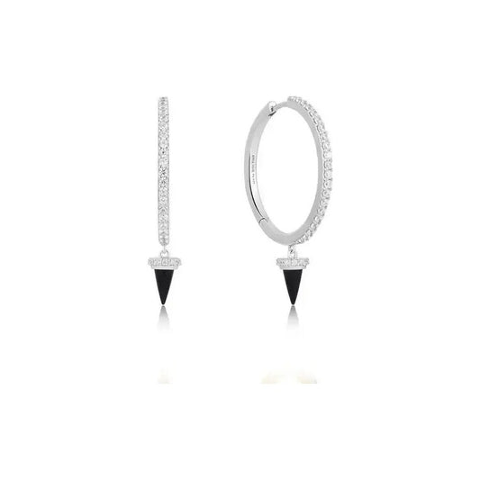 Ania Haie Silver Black Agate Drop Hoop Earrings