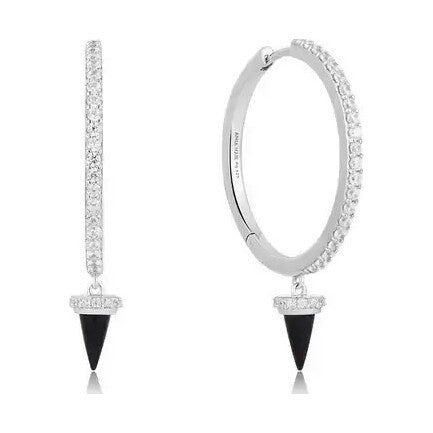 Ania Haie Silver Black Agate Drop Hoop Earrings