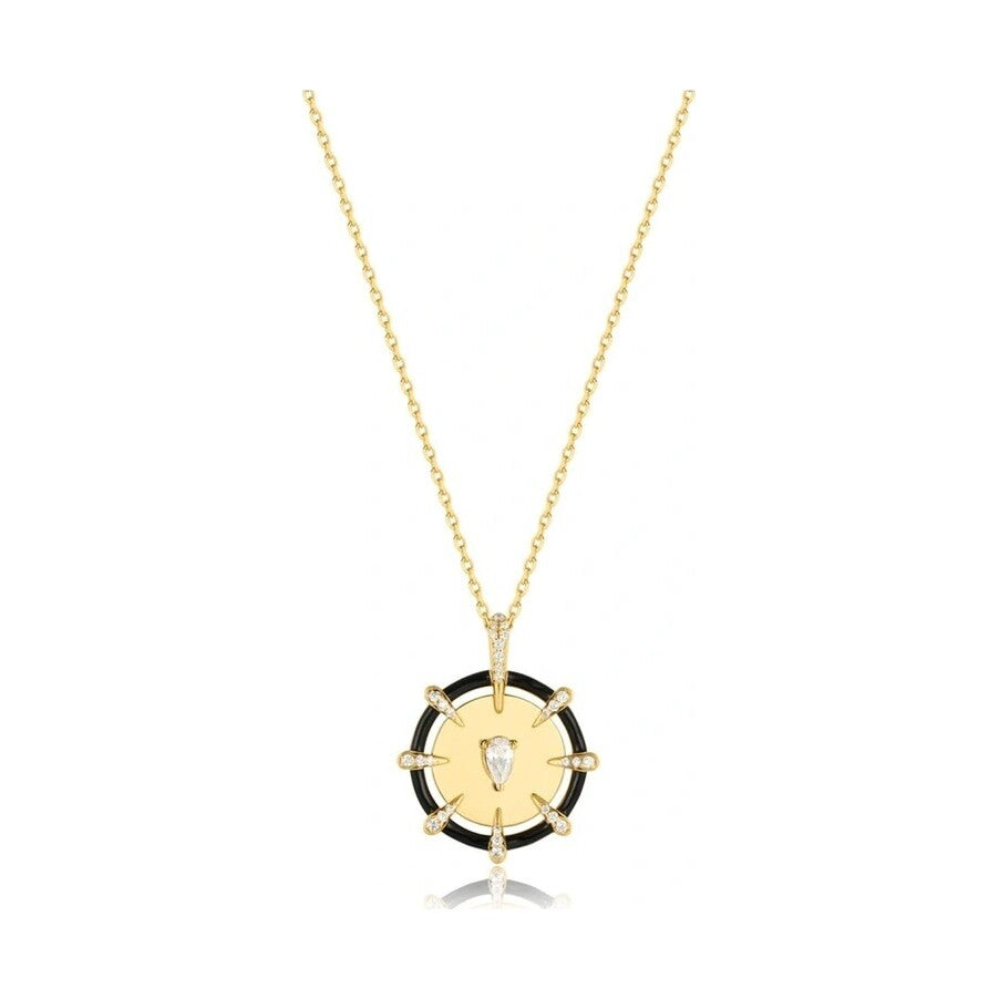 Gold necklace with cubic zirconia and black enamel