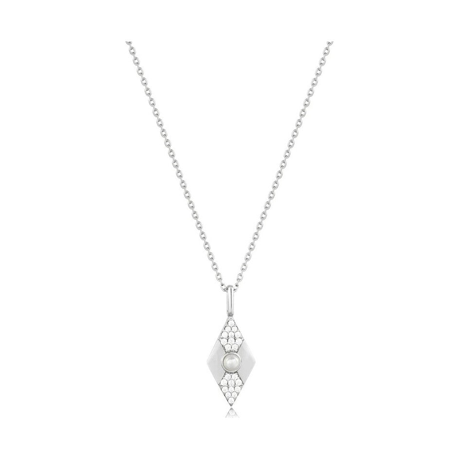 Silver Pearl Geometric Pendant Necklace