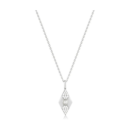 Silver Pearl Geometric Pendant Necklace