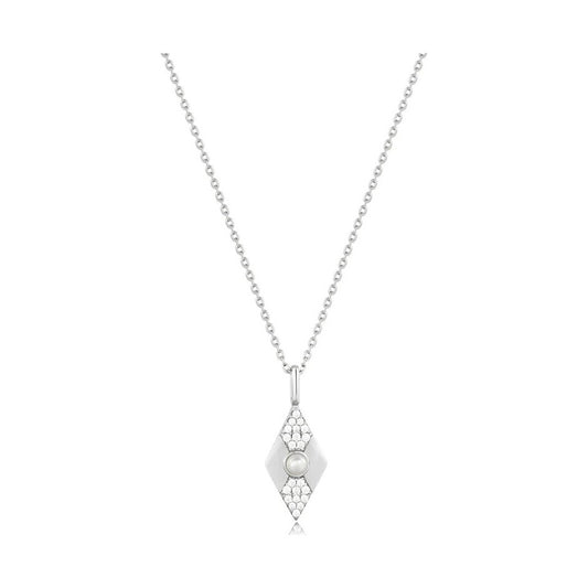 Silver Pearl Geometric Pendant Necklace