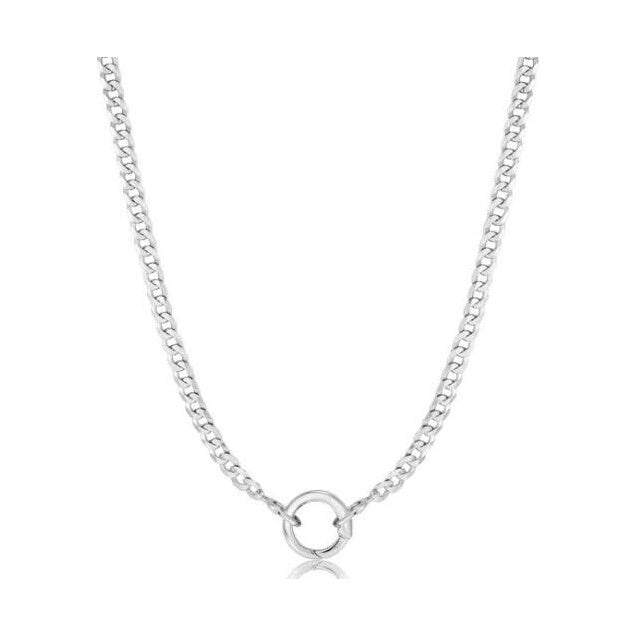 Silver Curb Chain Charm Connector Necklace