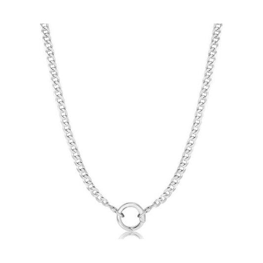 Silver Curb Chain Charm Connector Necklace