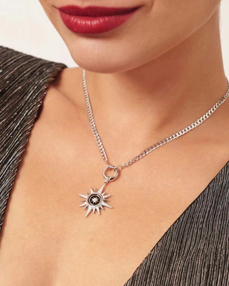 Silver Curb Chain Charm Connector Necklace