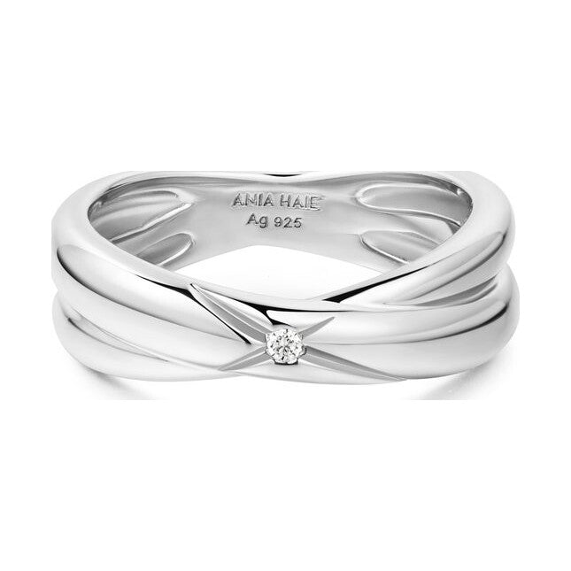 Silver Cross Double Ring, size 54.