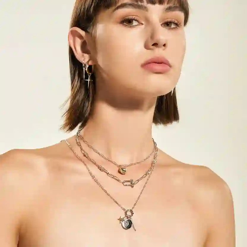 Silver Mini Link Charm Chain Connector Necklace
