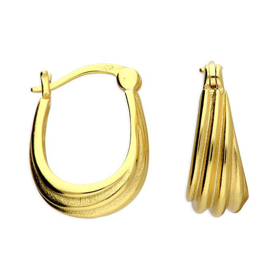 Yellow gold plated grooved creole hoop