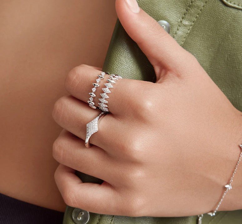 Silver Multi Sparkle Ring, size 52.