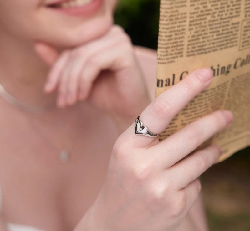Silver Love Signet Ring, SIZE 52.