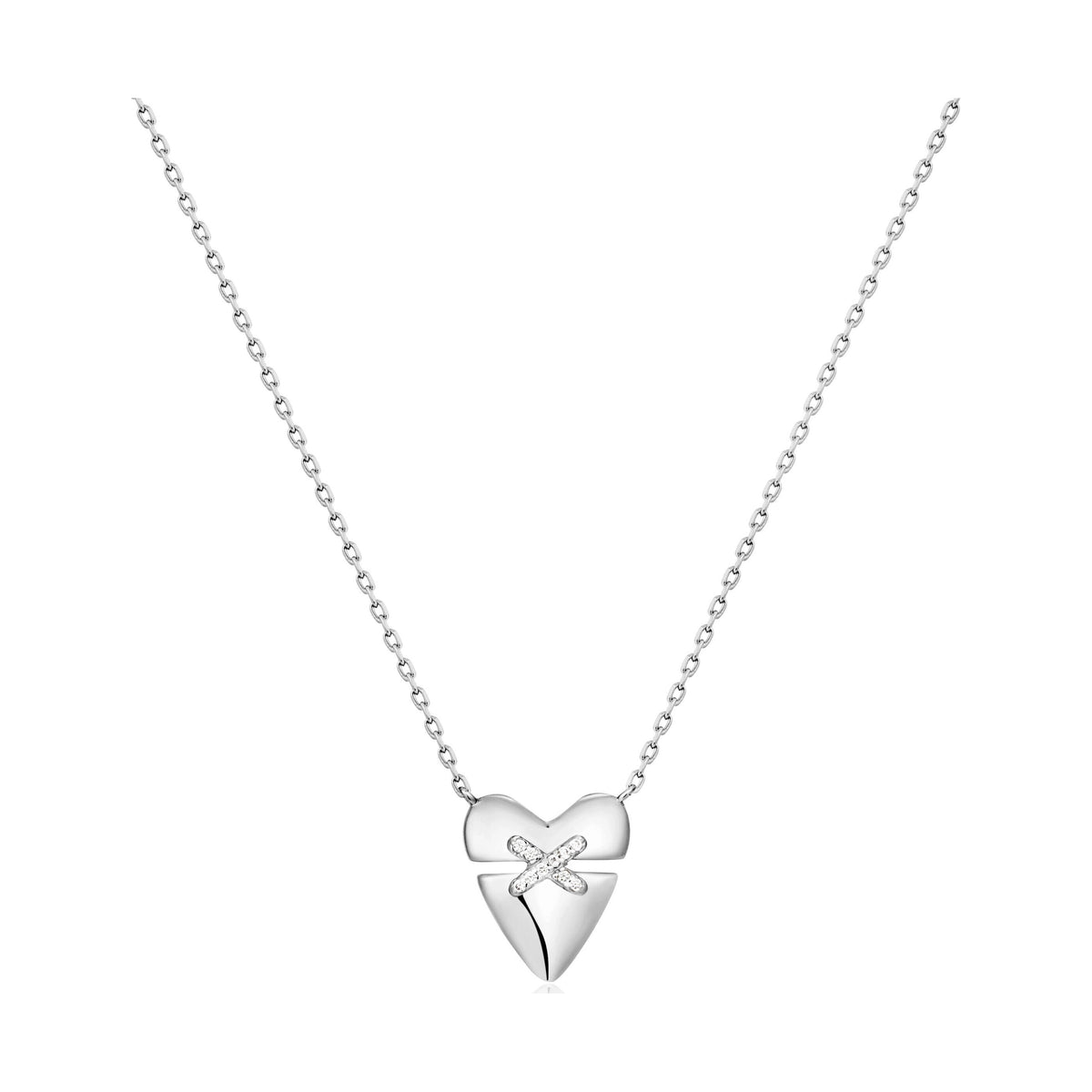 Heart Kiss Pave Silver Necklace