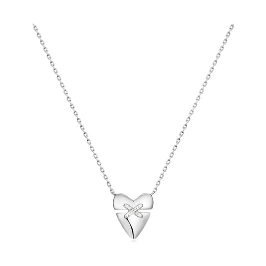 Heart Kiss Pave Silver Necklace