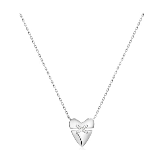 Heart Kiss Pave Silver Necklace