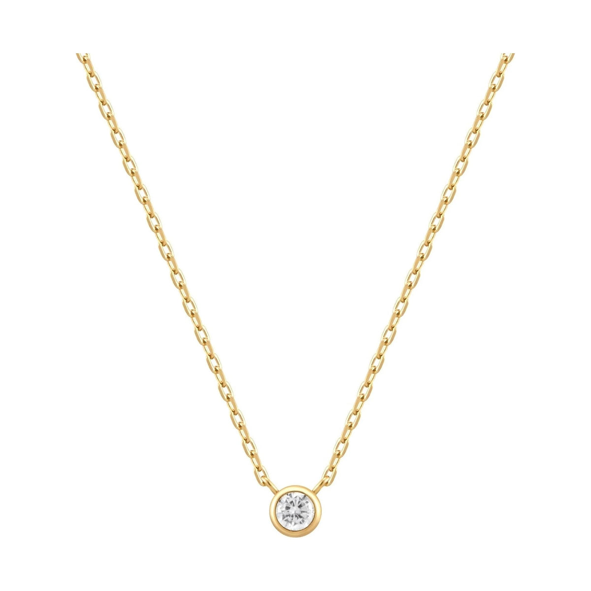 Gold Round Solitaire Cubic Zirconia Necklace