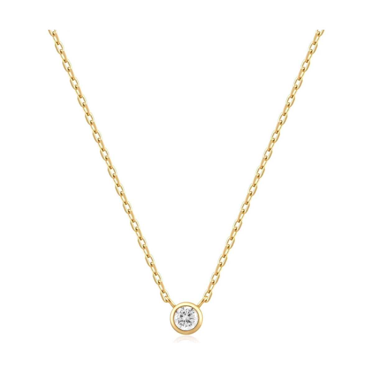 Gold Round Solitaire Cubic Zirconia Necklace