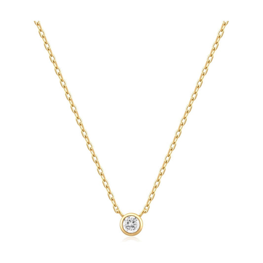 Gold Round Solitaire Cubic Zirconia Necklace