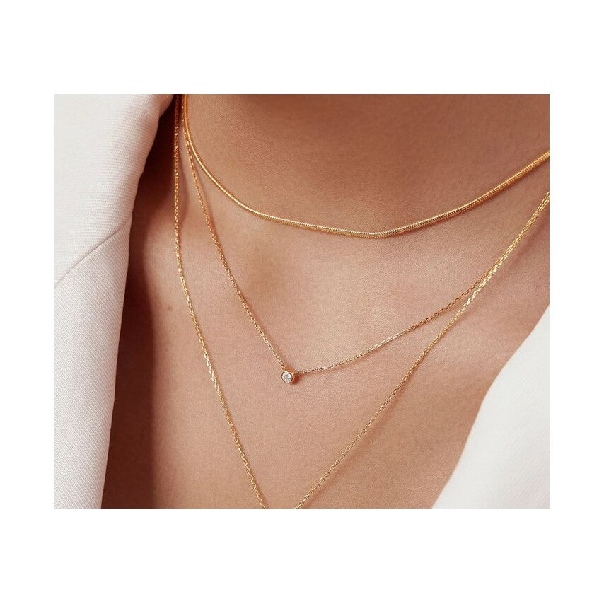 Gold Round Solitaire Cubic Zirconia Necklace