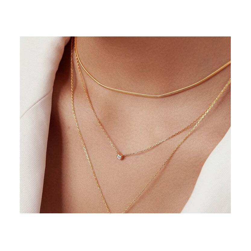 Gold Round Solitaire Cubic Zirconia Necklace