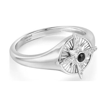 Silver Star Signet Ring, size 54.