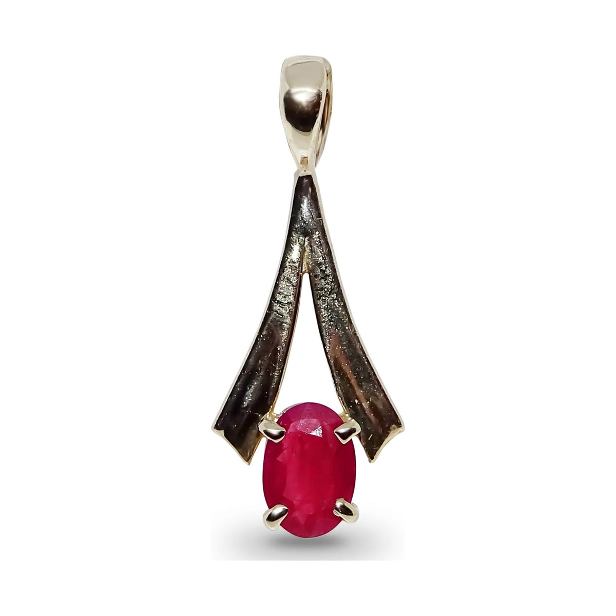9ct gold 6x4mm oval ruby inverted V shape pendant