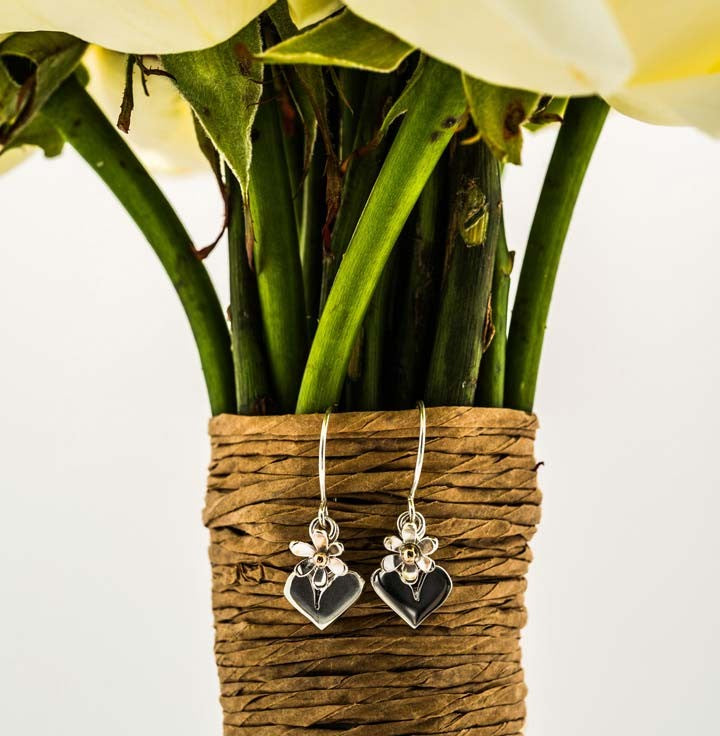 Hearts and Flowers silver drop earrings-DHF