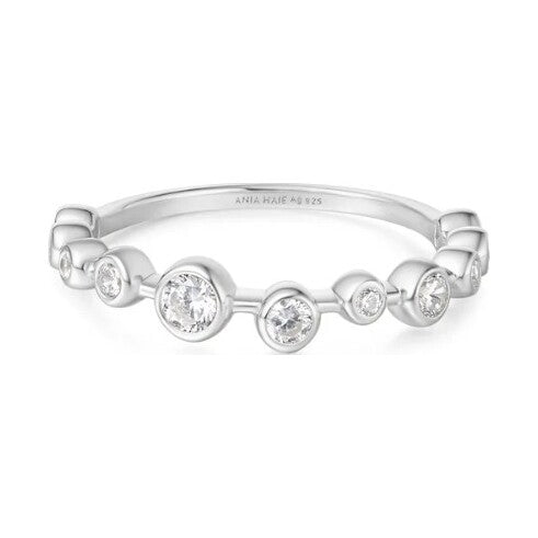 Silver Bezel Cubic Zirconia Zig-Zag Ring, size 58