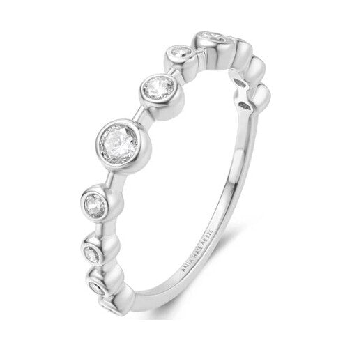 Silver Bezel Cubic Zirconia Zig-Zag Ring, size 58