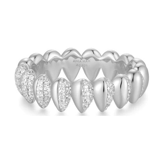 Silver Sparkling Puffy Spike Ring, size 56